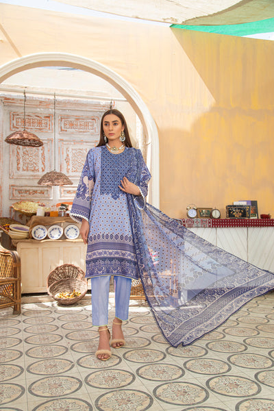 Unstitched Three Pc Embrioded Suite With Chiffon Dupatta