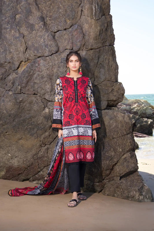 3 Piece Printed Lawn Red And Black