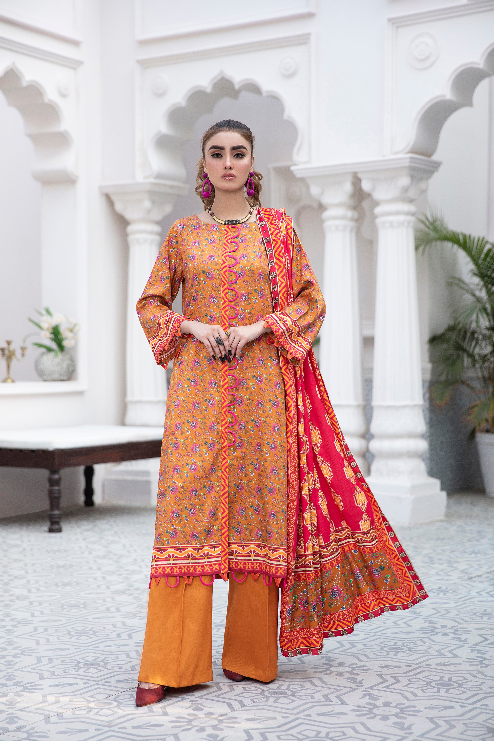 Unstitched 3 Piece Digital Printed Cottel Suit