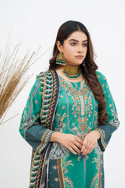 3 Piece Unstitched Embroided Lawn Suit with Chiffon Dupatta