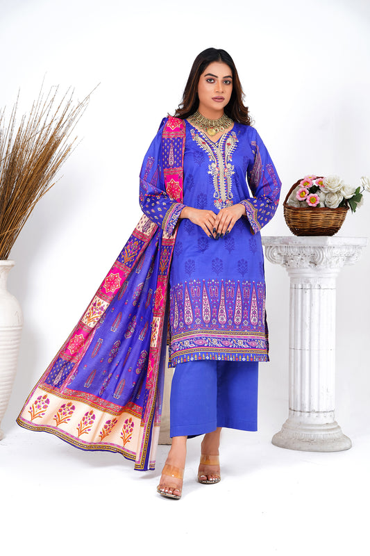 3 Piece Unstitched Embroidered Lawn Suit with Lawn Dupatta