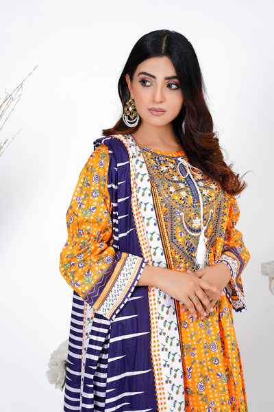 3 Piece Unstitched Embroided Lawn Suit with Lawn Dupatta