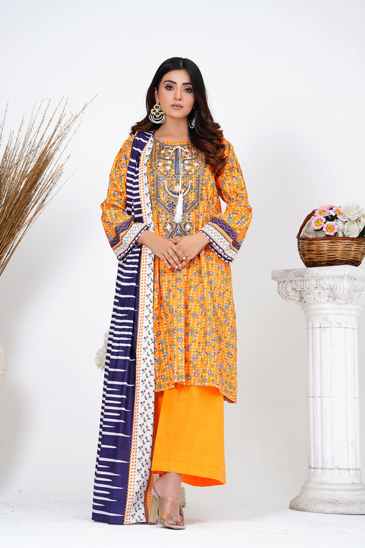 3 Piece Unstitched Embroided Lawn Suit with Lawn Dupatta
