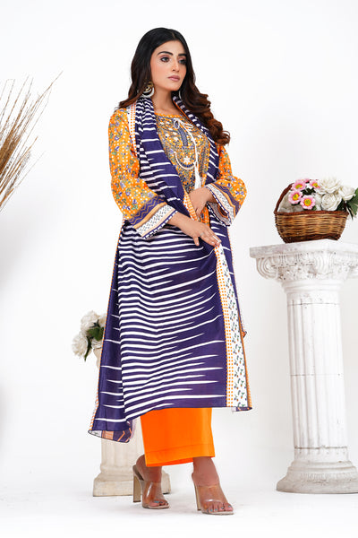 3 Piece Unstitched Embroided Lawn Suit with Lawn Dupatta