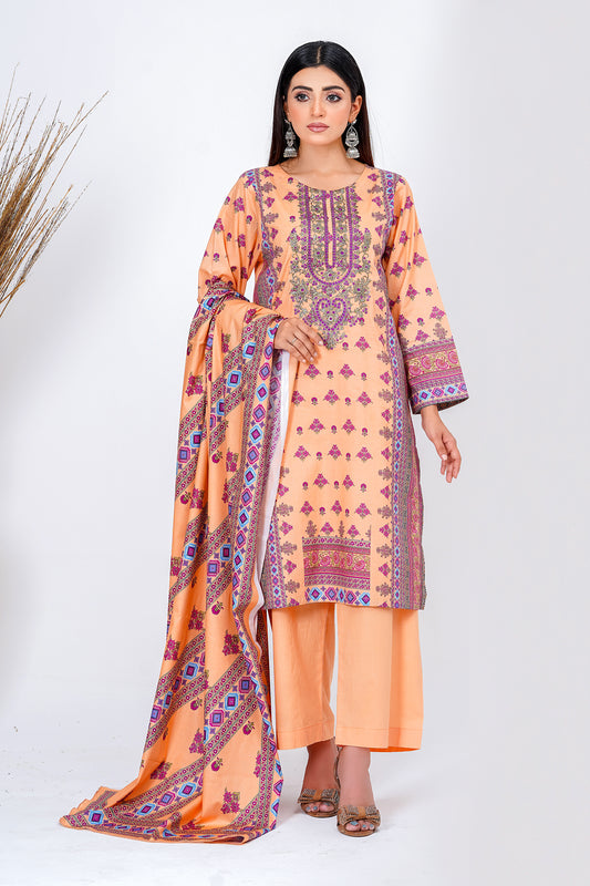 3 Piece Unstitched Embroidered Lawn Suit with Lawn Dupatta