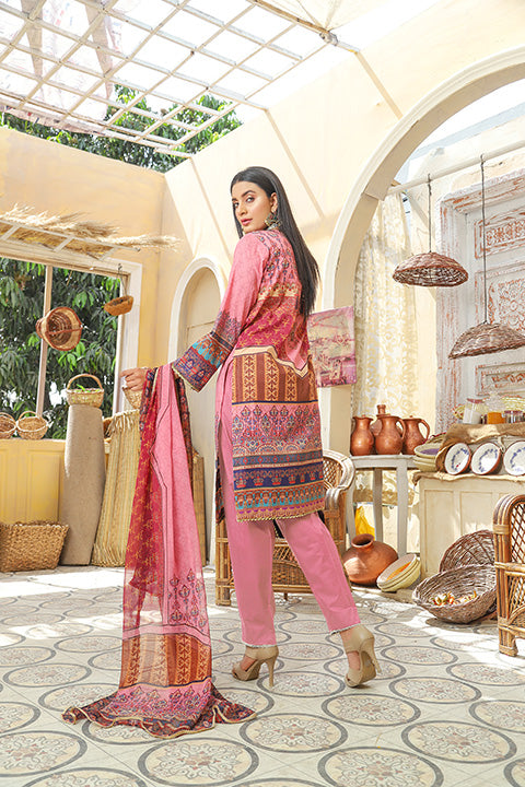 Unstitched Three Pc Embrioded Suite With Chiffon Dupatta