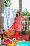 Unstitched Three Pc Embrioded Suite With Chiffon Dupatta