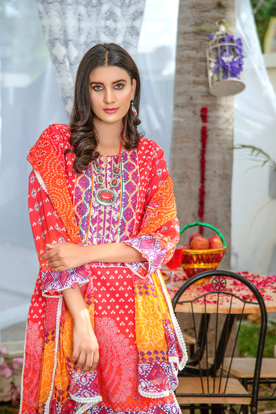 Unstitched Three Pc Embrioded Suite With Chiffon Dupatta